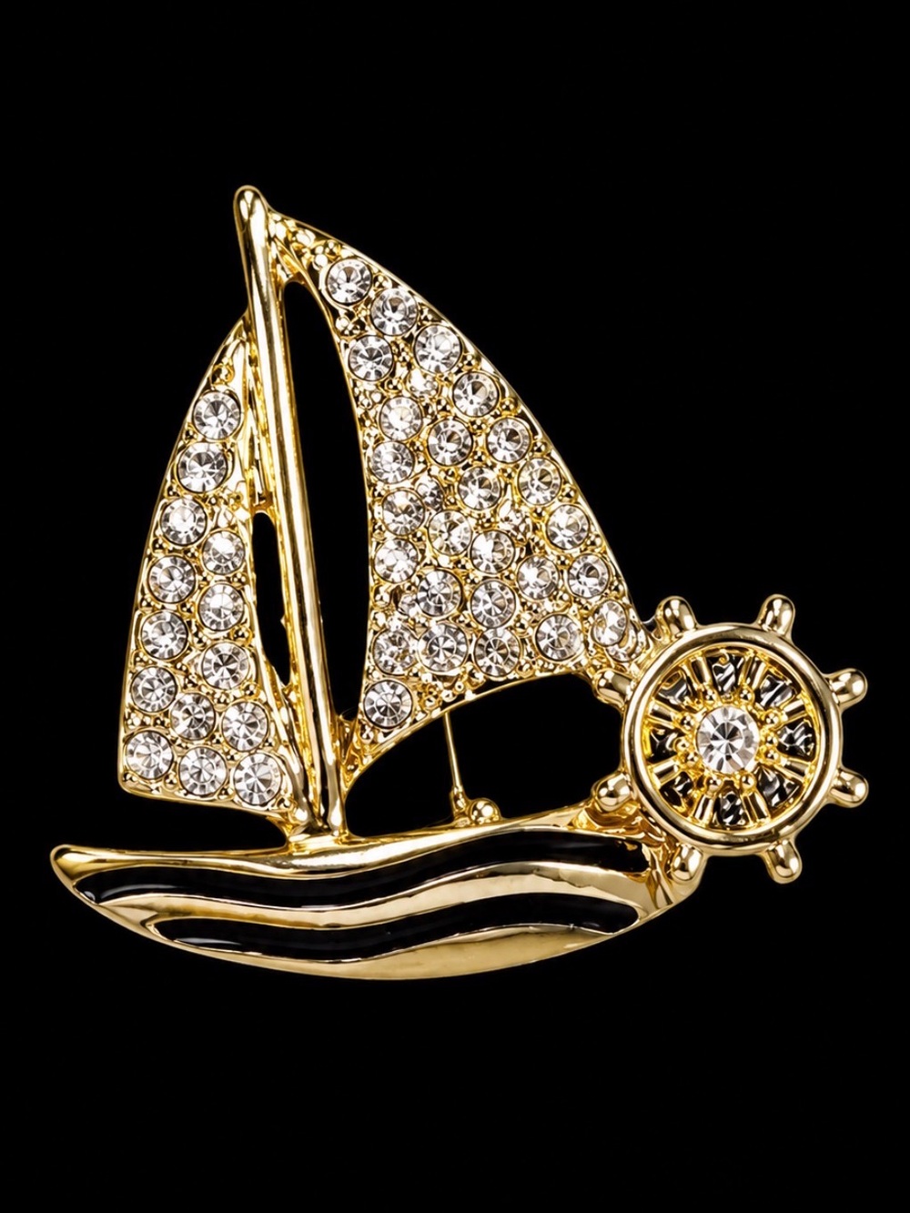 Gold Sailboat Rhinestone Pin
